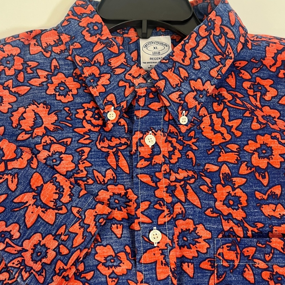 Brooks Brothers 1818 Camp Regent Hawaiian Shirt Floral Print Button Mens XL‎